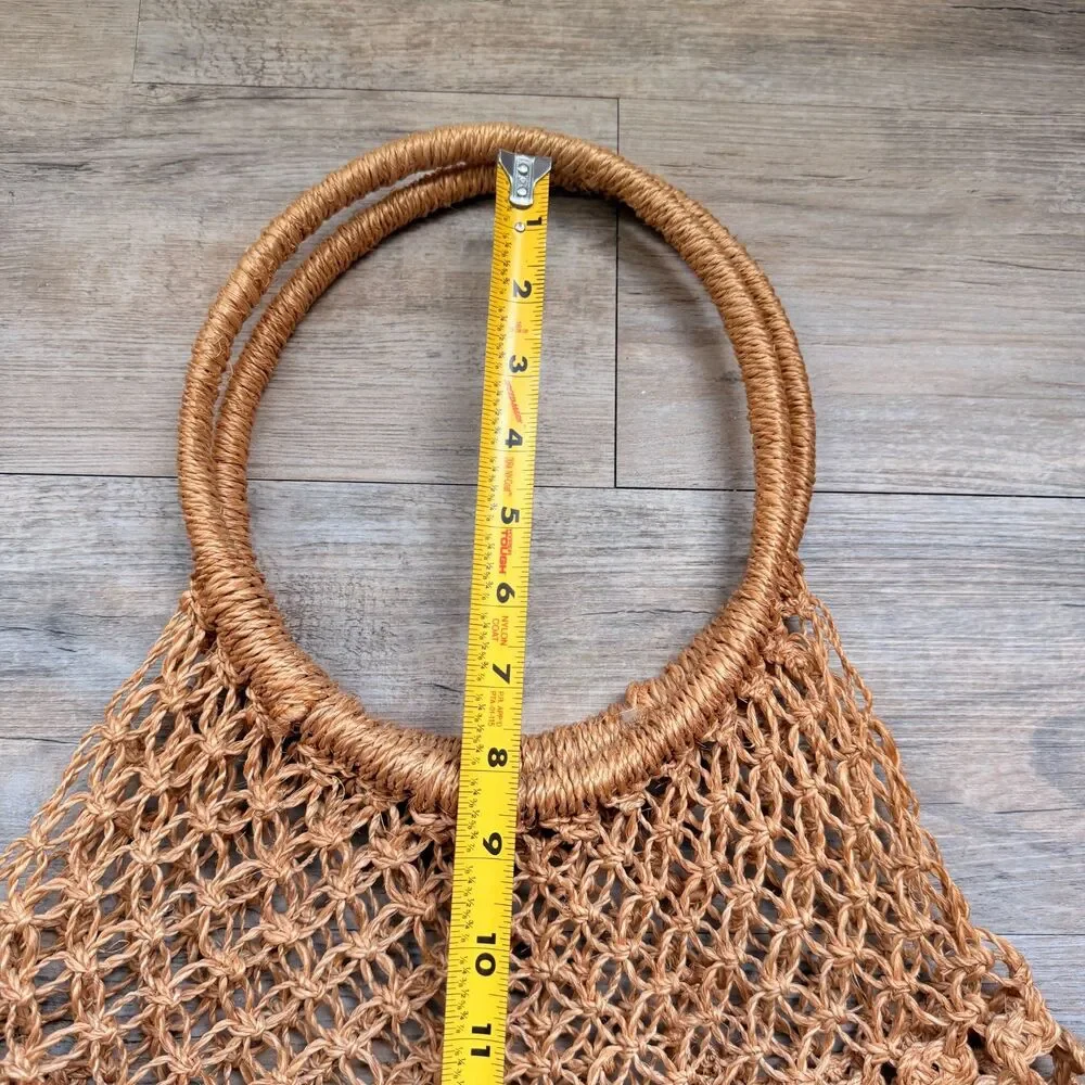 Vintage 1970s Macrame Market Bag Boho Jute Crochet Net Shopper Beach Tote Hippie